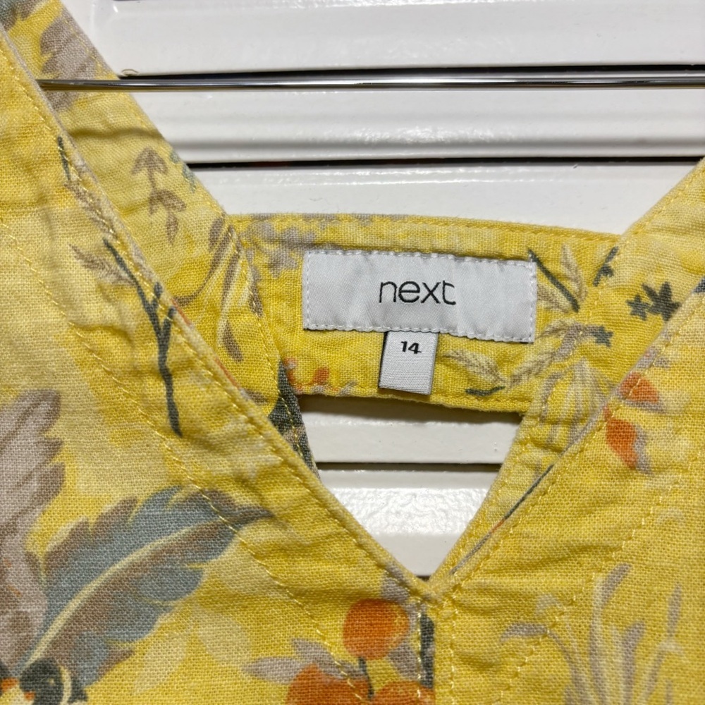 NEXT Shift Dress Linen Blend Yellow Floral Print Summer Smock Vintage Size 10 US - Picture 4 of 6